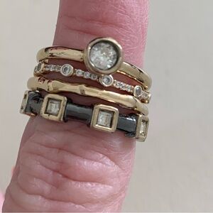 Alexis Bittar Gold and Black Rings with Gemstone Highlights Size 6